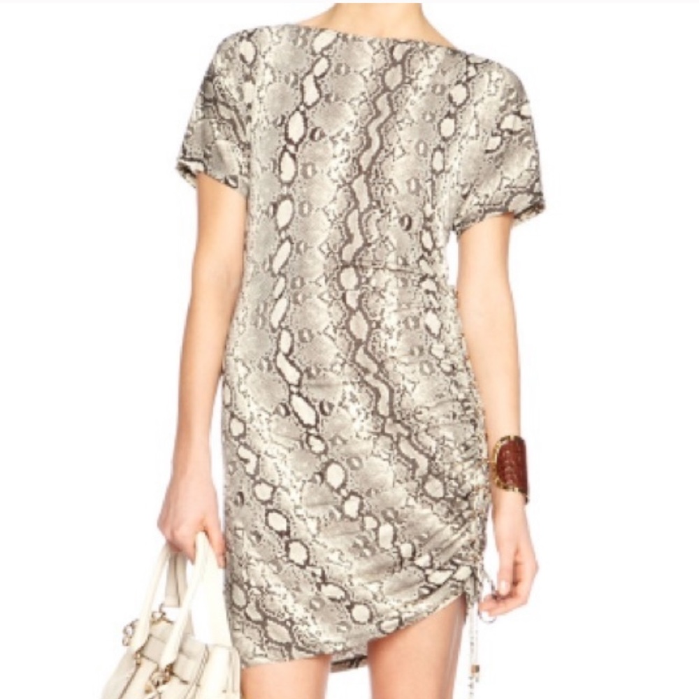 Ruched Snake Print Mini Dress